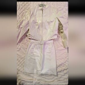 VTG Wilsons Leather Crop Biker Jacket W/ Matching Skirt Womens Solid White Small